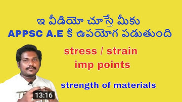 APPSC AE SOM PART 1 || STRENGTH OF MATERIALS IMP POINTS || STRESS STRAIN