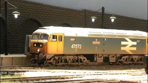 DCC sound Howes class 47 No. 47572 leaving Oaks Park on a parcels duty.
