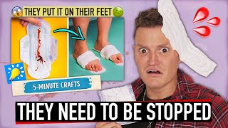WHY are THEY using SANITARY TOWELS to do THIS?! (5 Minute Crafts PERIOD HACK Testing) - Philip Green