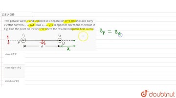 Two parallel wires P and Q placed at a separation d =6 cm on x-axis carry electric current `i_(1...