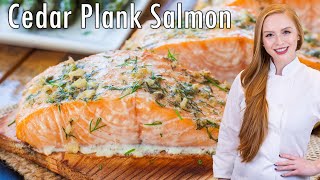 Lemon Herb Cedar Plank Salmon - The BEST Salmon Recipe for the grill! JUICY & Delicious!