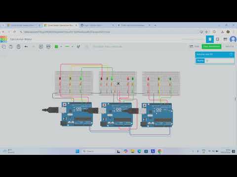 Traffic Control Lights with Pedestrian Control T Intersection in Tinkercad Simulation