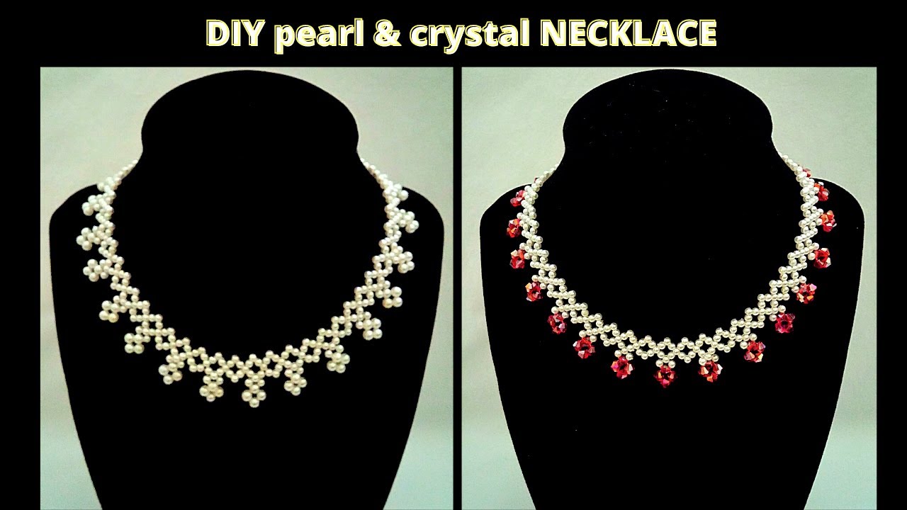 How to make elegant necklace with beads. Crystal beads necklace tutorial.Beaded  Necklace diy 