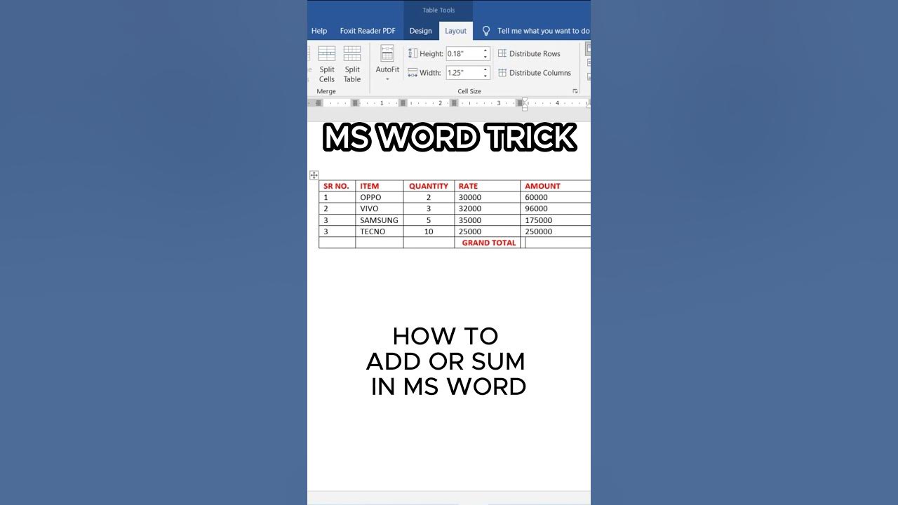 Ms word trick add numbers sum formula sum formula in word 