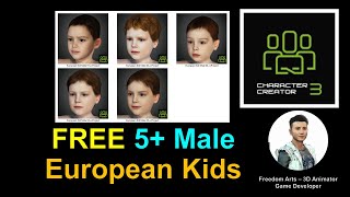 FREE 5  European Kid Male CC3 Avatar Pack 01 - Character Creator 3 Contents Free Sharing