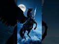 Black Pegasus Rearing on Mountain Peak – Full Moon Blizzard ❄️✨