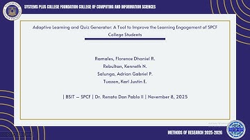 Adaptive Learning and Quiz Generator: A tool Enhancing Learning Engagement of SPCF College Students