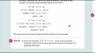 EnVision Algebra 2 Lesson 2-7: Linear-Quadratic Systems - Example 5