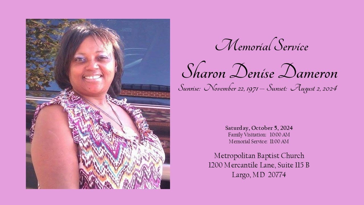 Memorial Service Sharon Denise Dameron | Dr. George L. Parks, Jr. - YouTube