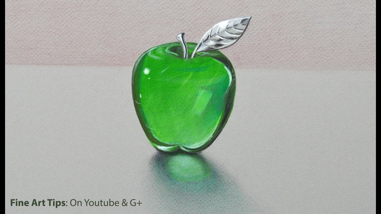 ⁣How to Draw Glass: a Crystal or Acrylic Green Apple -  Fine Art-Tips.