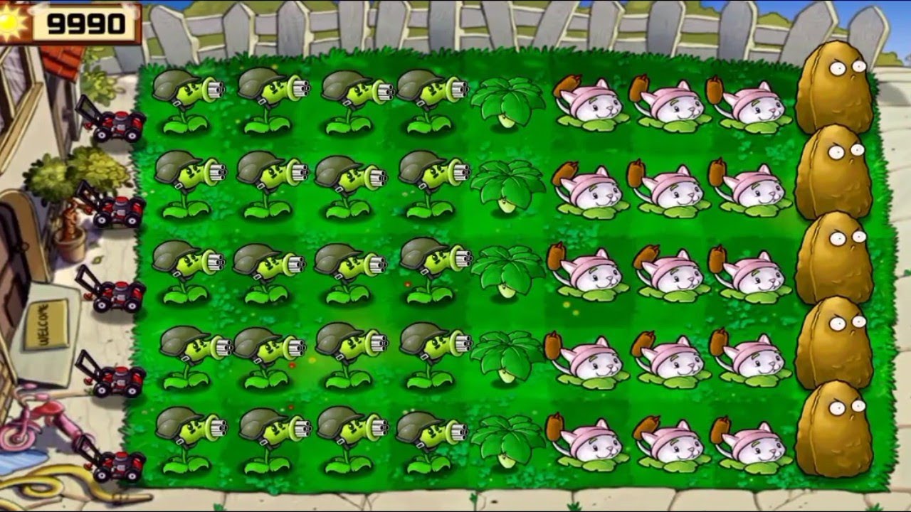 Pvz Hack | Gatling Pea + Cattail vs All Zombies | Plants vs All Zombies ...