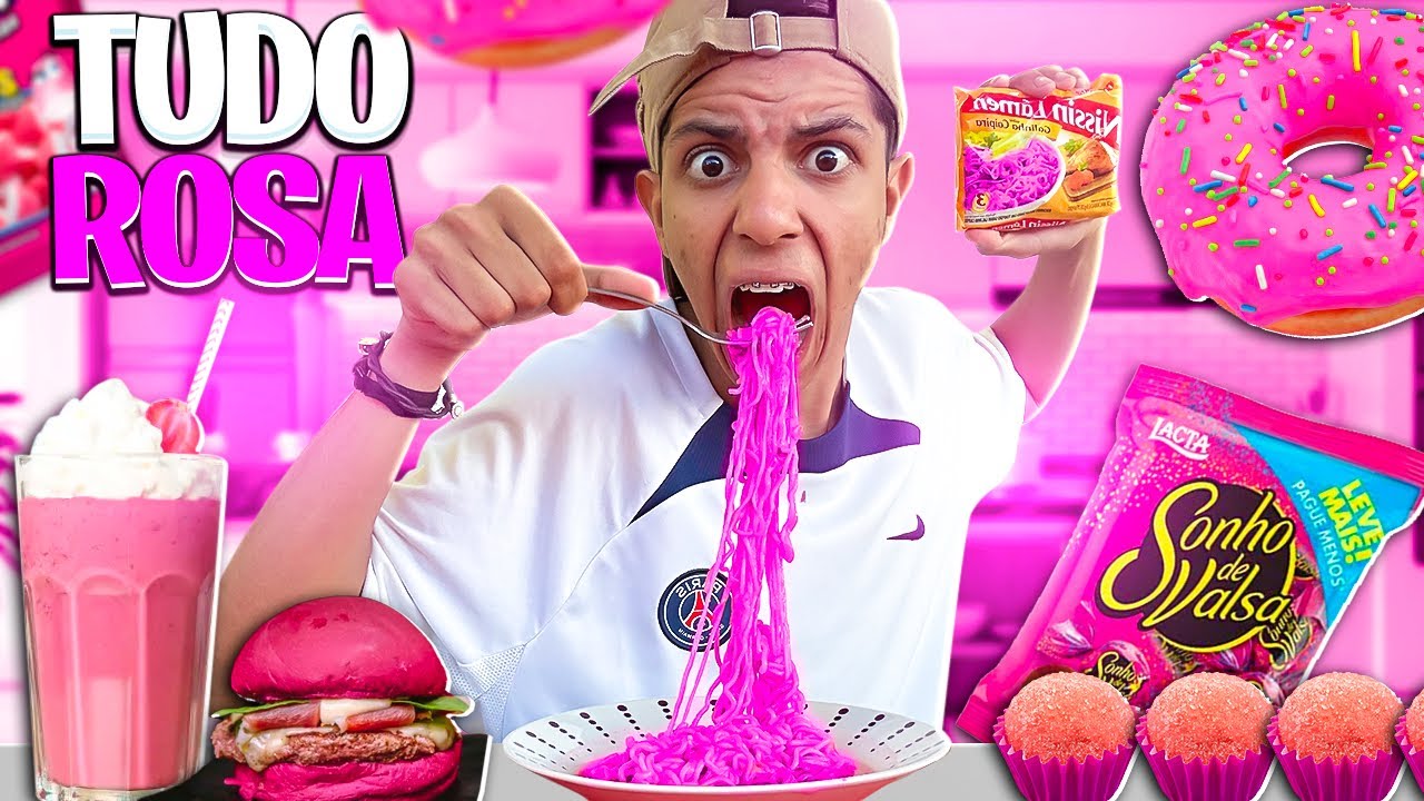 24 HORAS COMENDO COMIDAS DA COR ROSA *Passei mal 🤢 - YouTube