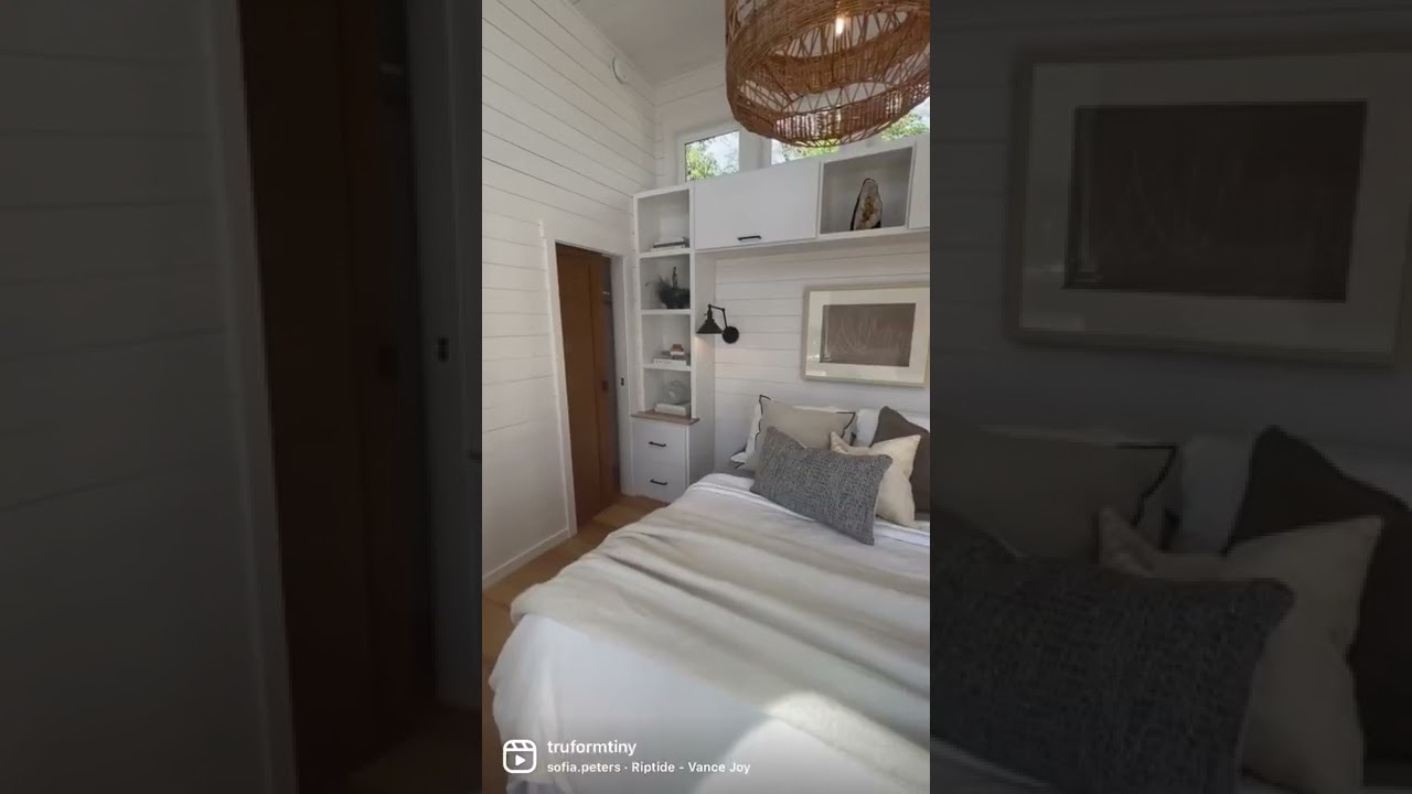 An all-white interior lofted of the Cascade Max Park Model is bright, spacious and beautiful. ✨