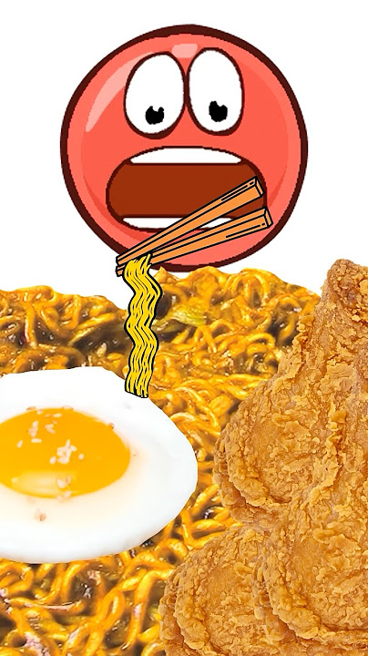 ASMR INDOMIE MIE GORENG & FRIED CHICKEN EATING with RED BALL 4 MUKBANG ANIMATION #Shorts