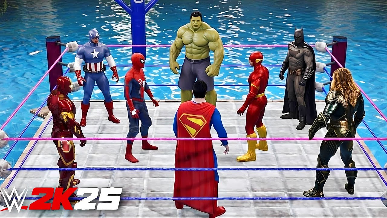 Top Marvel Characters & DC Heroes in Water Battle Royale Match - WWE 2K25