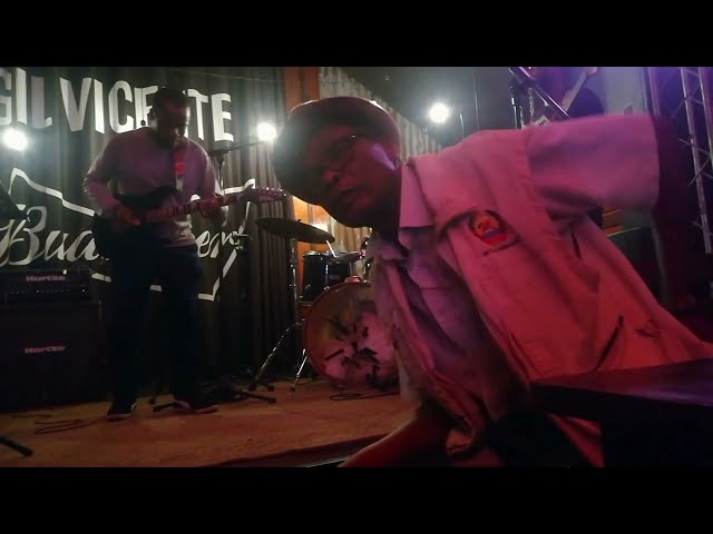 Cover masseve by the King Jimmy Dludlu mix ha deva Rock Dellura on guitar during the jam session class=