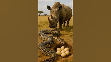 The rhino attacks the python — what hatched from the eggs? #Rhino #Python