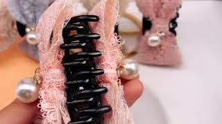 RAKYRA ハンドメイド　ヘアアクセサリー　レースリボンバンスクリップ