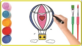 How to Draw & Color a Cute Hot Air Balloon The EASIEST Way for Kids!