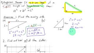 Math 134 -- Bonus Appendix H Part 1 -- The Pythagorean Theorem, Exercises 1, 2