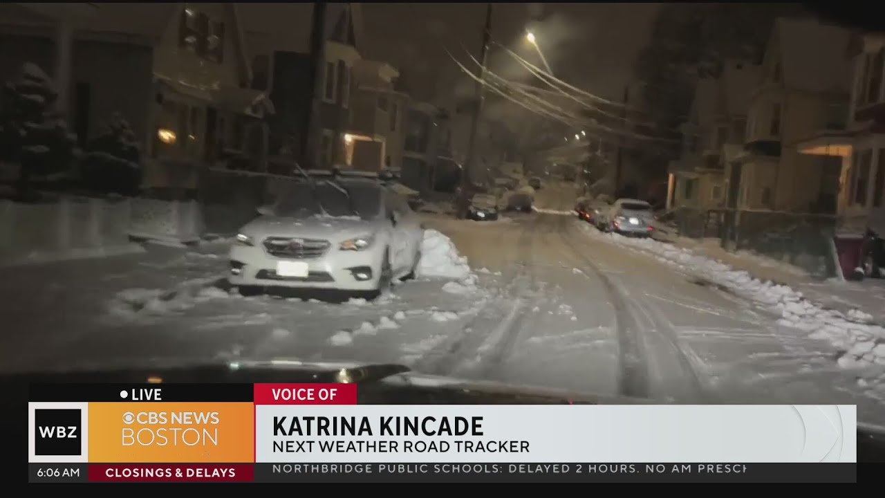Some roads slick in Lowell after overnight snow - YouTube
