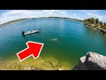 Bass Fishing HUGE Rocks in Clear Water