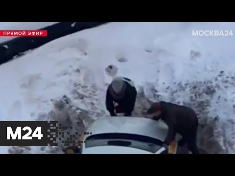 Пассажирка такси помогла водителю вытащить автомобиль из сугроба - Москва 24