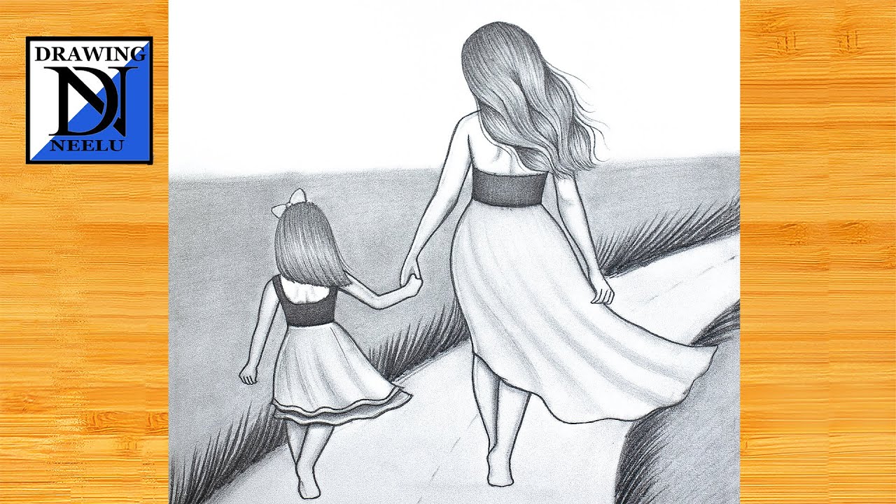How to draw a Mom with Daughter -Drawing Tutorial || Pencil sketch for beginner || Girls drawing