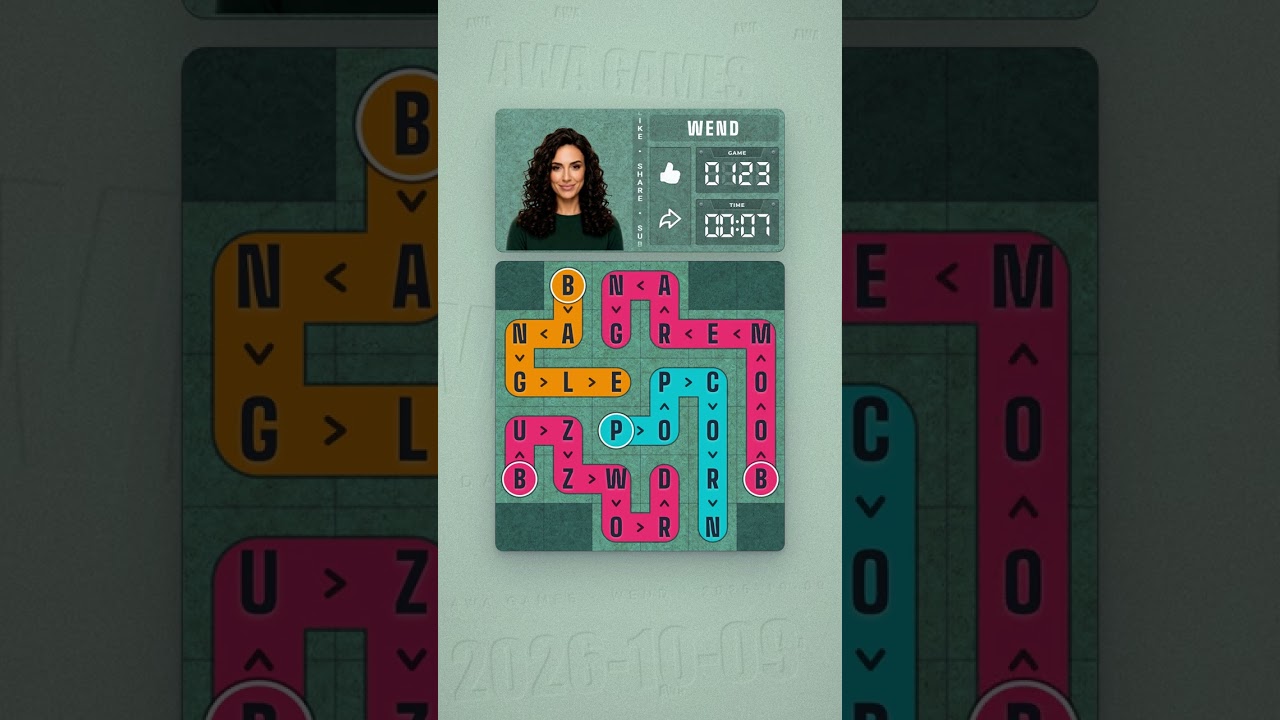 LinkedIn Wend #123 solved board for October 9, 2026, 6x6 grid