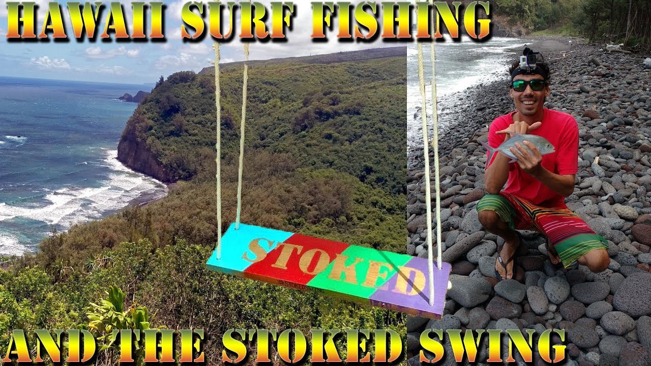 Surf Fishing The Shore Of Hawaii for Jack (Papio) Hanging The Shaka