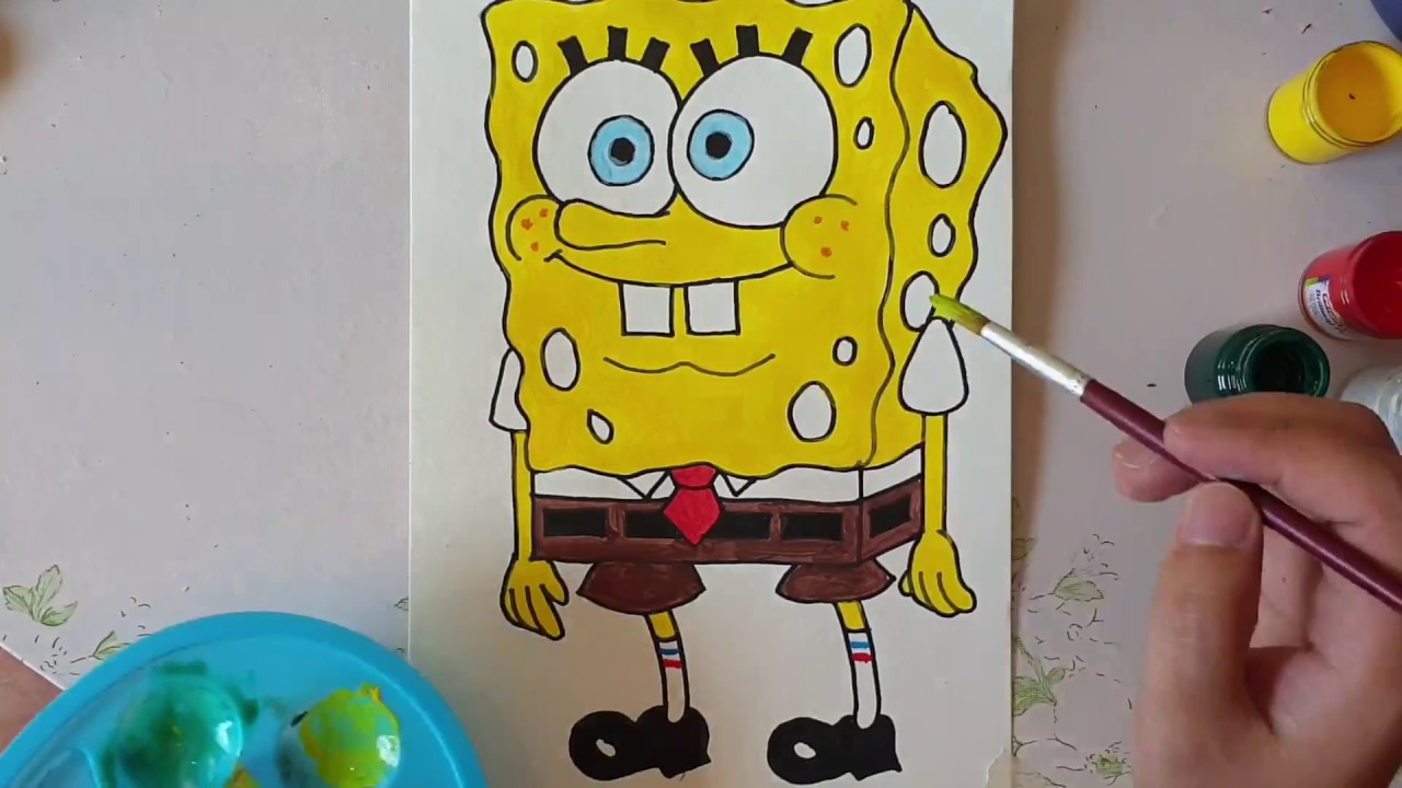 How to Draw SpongeBob SqaurePants with Poster Paint - YouTube