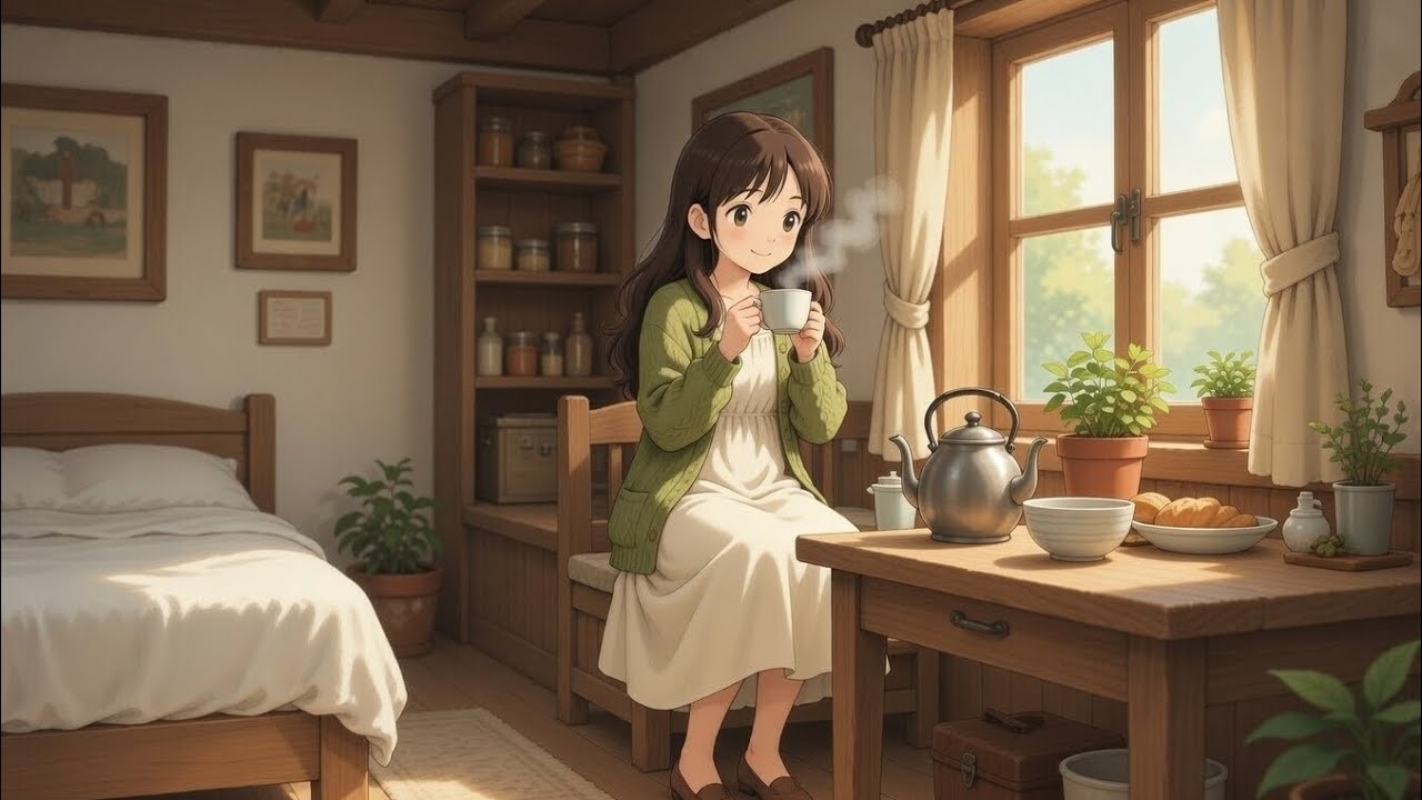 Peaceful Morning Routine🕊️| A day for self Cozy Cottage Anime #ghibli #villagelife #love#ai #amor#ai