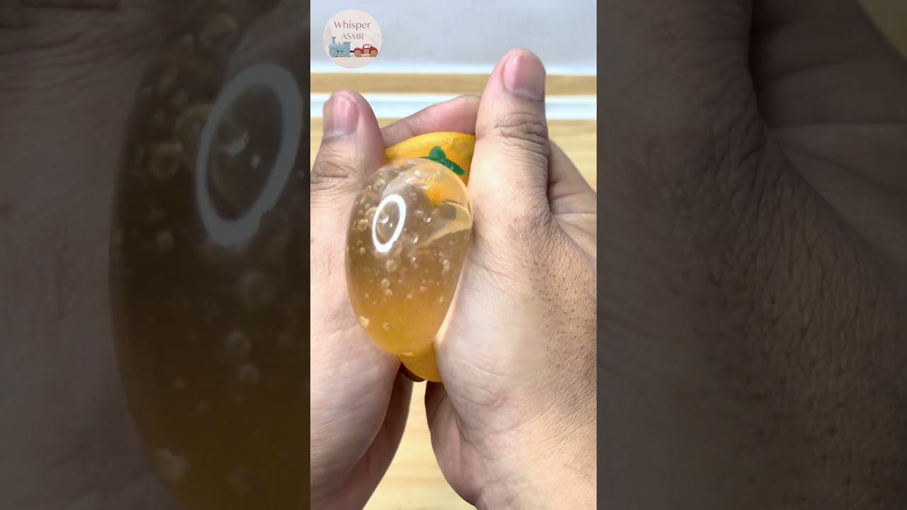 ASMR Orange Squeeze with Clear Gel Sounds 🍊 Orange Stress Ball