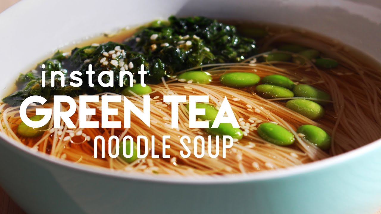 5 minute Green Tea Noodle Soup (no stove cooking) savory, hot, quick