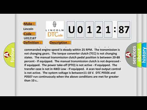 DTC Lincoln U0121-87 Short Explanation