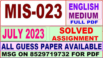 MIS 023 solved assignment 2023 / mis 023 solved assignment july 2023 / ignou PGDINDS mis 023 2023-24