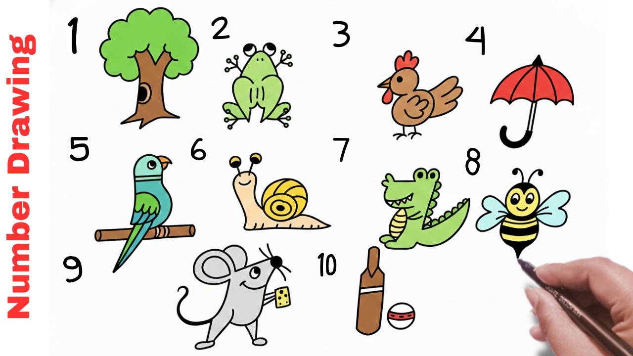 How to draw pictures using numbers 1 to 10 || Number Drawing easy step ...