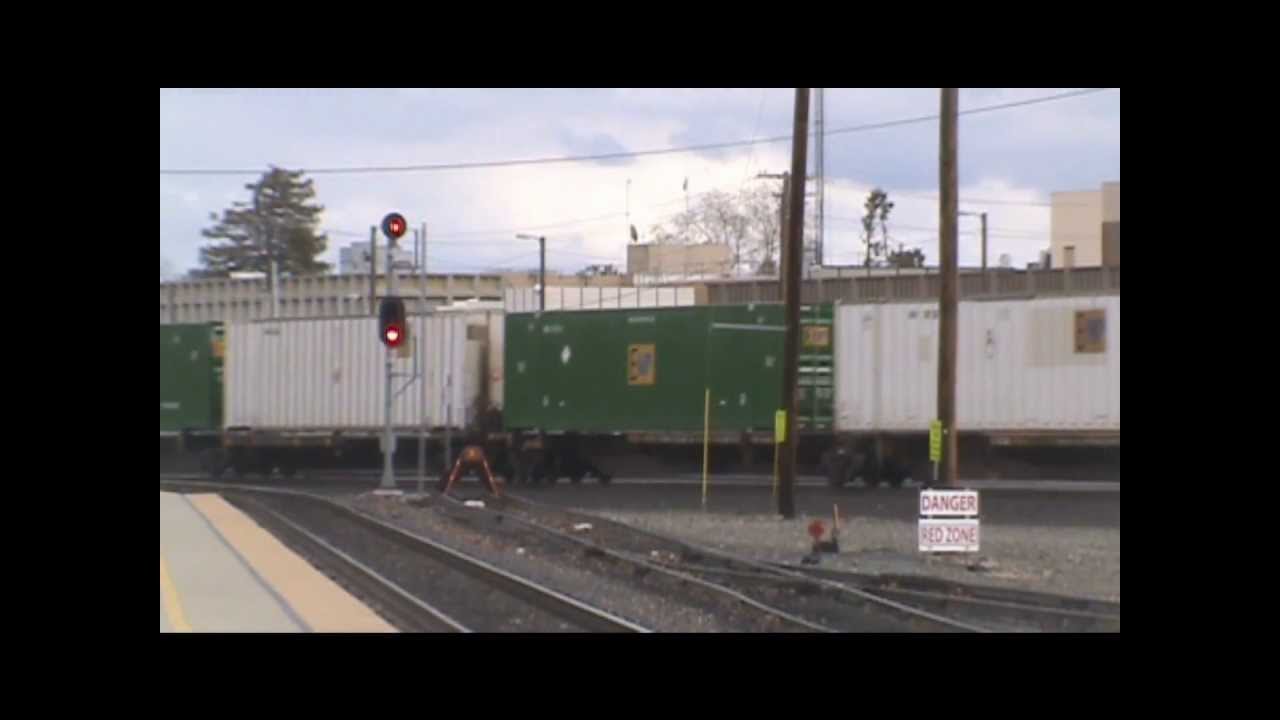 bnsf 5729 UP 4090 Leads a Z-Train through Roseville (2/11/12)