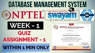 Database Management System - NPTEL || WEEK 1 QUIZ ASSIGNMENT SOLUTION ||