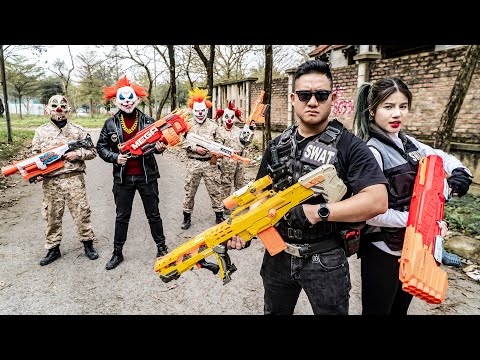 LTT Films : Silver Flash Nerf Guns Fight Mr Tiger Monster Bandit Evil Masks Abandoned House Area