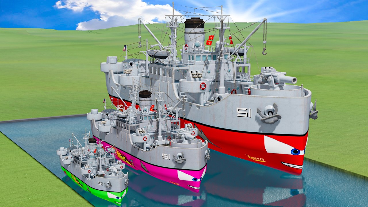 Big & Small Colors Battleship Lightning Mcqueen vs Trains Thomas | BeamNG.Drive