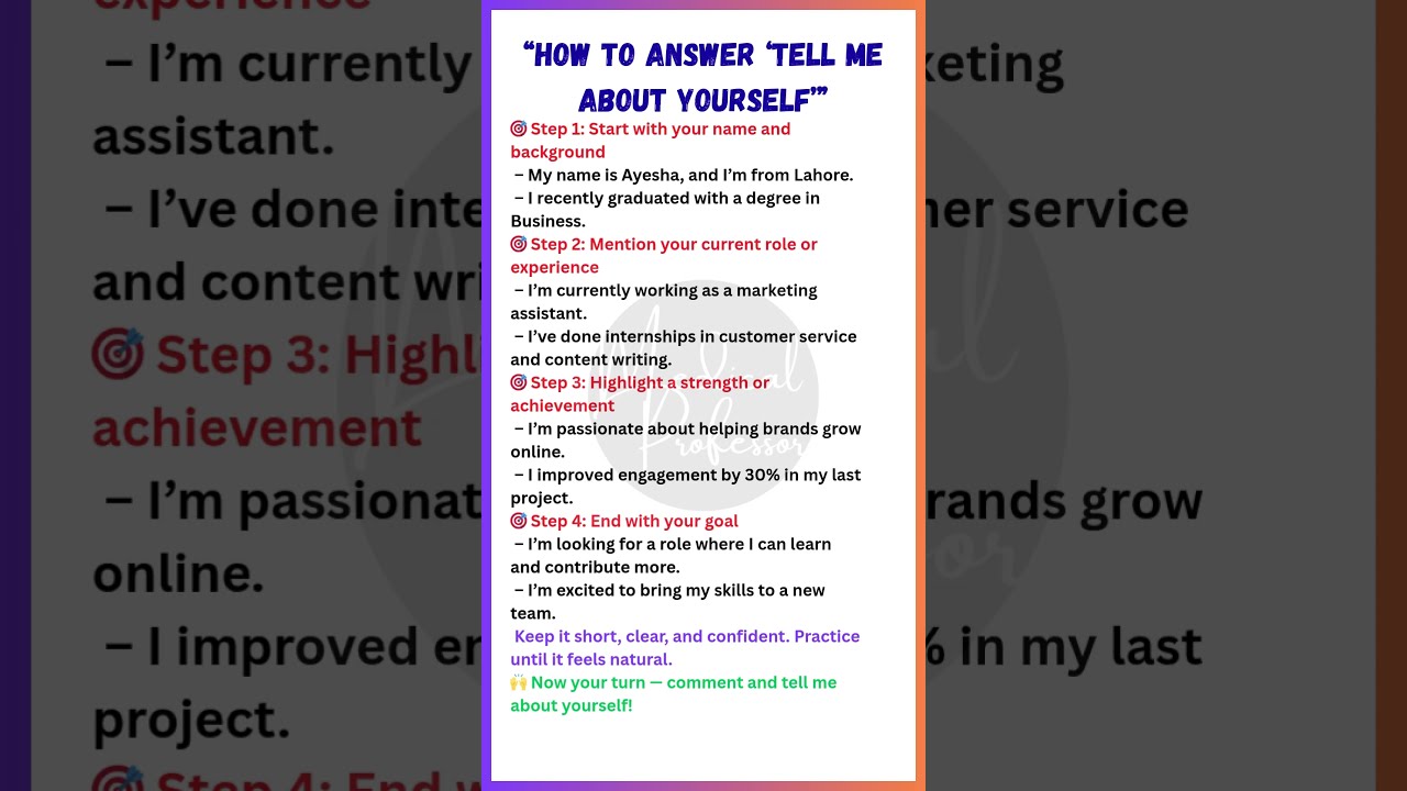 How To Answer Tell Me About Yourself Job Interview Tips In English