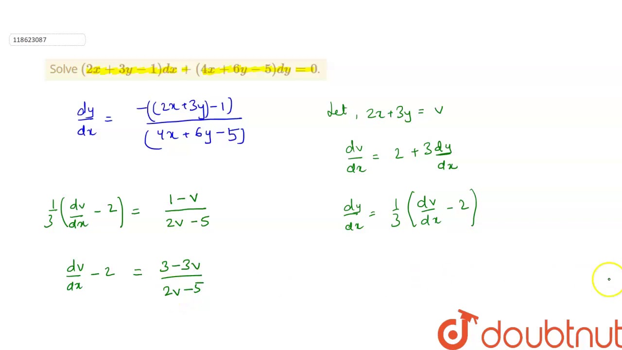 Solve 2x 3y 1 Dx 4x 6y 5 Dy 0 Youtube