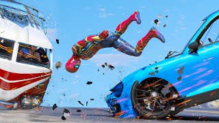 GTA 5 Iron Spiderman No Seatbelt Car Crashes - Spider-Man mod Gmaeplay #12