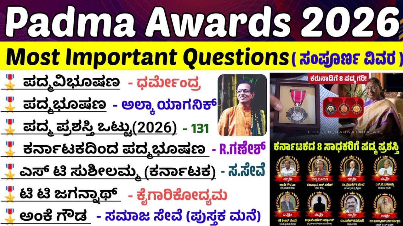 Padma awards 2026|Padma awards 2026 most important questions|Padma awards for Karnataka 