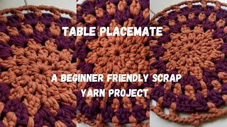 Scrap yarn easy project || t-shirt yarn rug||tablemat Place mate||Beginner friendly crochet project