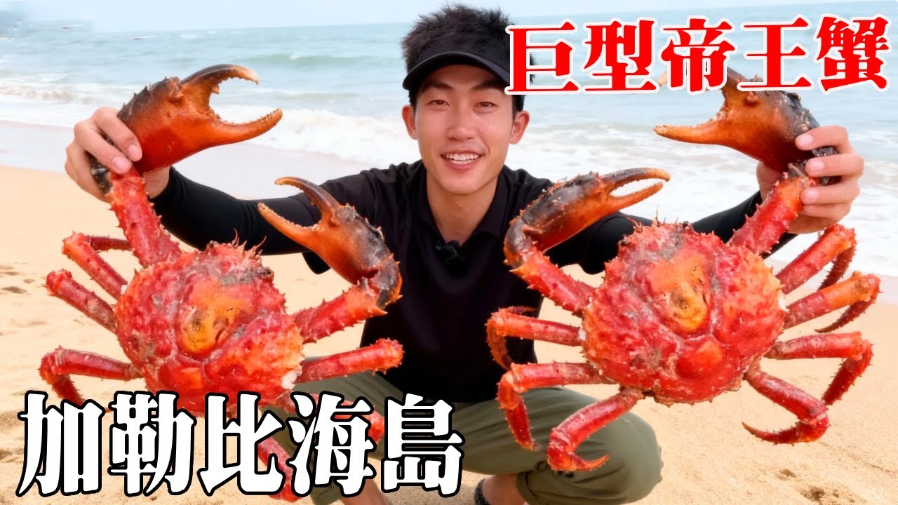 加勒比海島荒島生存挑戰第一天！深潛抓到巨型帝王蟹，真是太美味了！【探索兄弟】