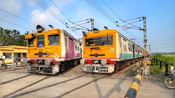 Different model INDIAN EMU Local trains Dangerously crossing busy LC Railgate!