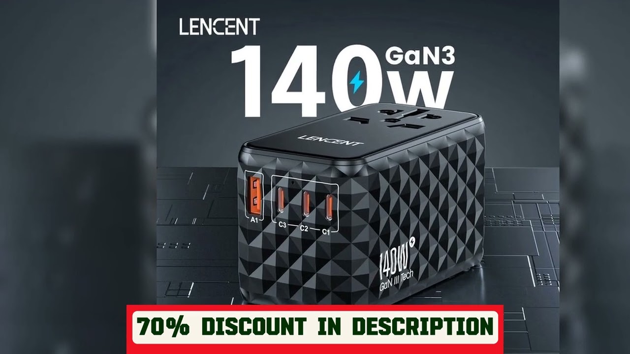 A must-have product! LENCENT 140W GaN Universal Travel Adapter with 1USB-A Ports 3 Type C Fast Cha