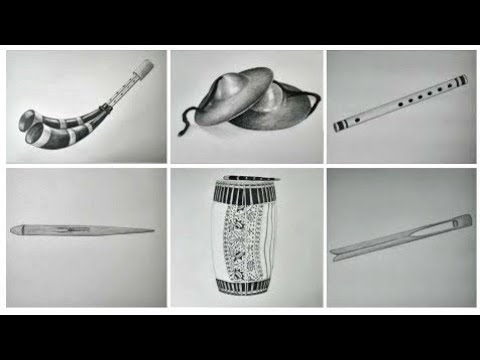 Bihu Instruments Drawing  How to Draw Bihu Instruments   Step By Step